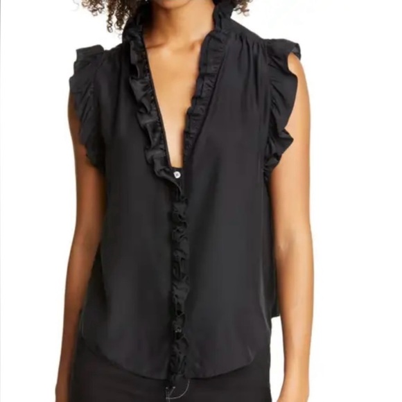 Frame Denim Tops - FRAME black 100% silk ruffle blouse size large